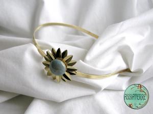Serre-tête doré-fleur cabochon bleu lagon